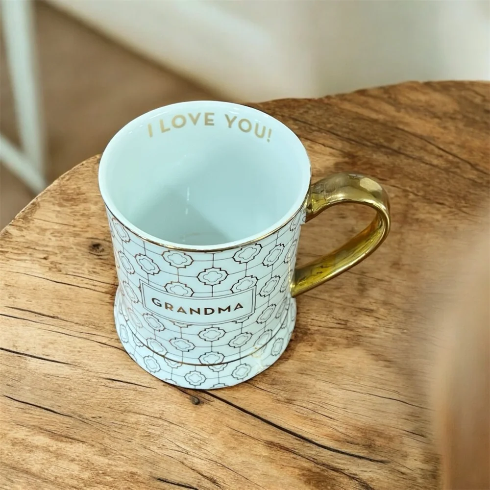 Grandma I LOVE YOU Mug Coffee Tea Cup White & Gold Rosanna Chic Elegant Modern